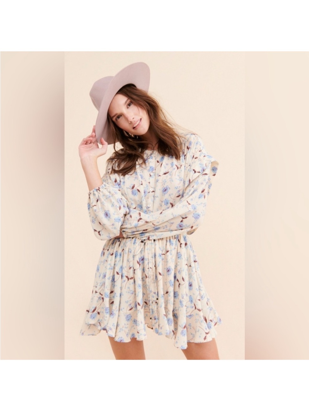 Free People Flower Fields Mini Dress White Cream Blue